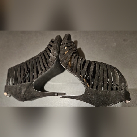 Fergalicious “Tinker” Black Strappy Stiletto Heels - Picture 4 of 10